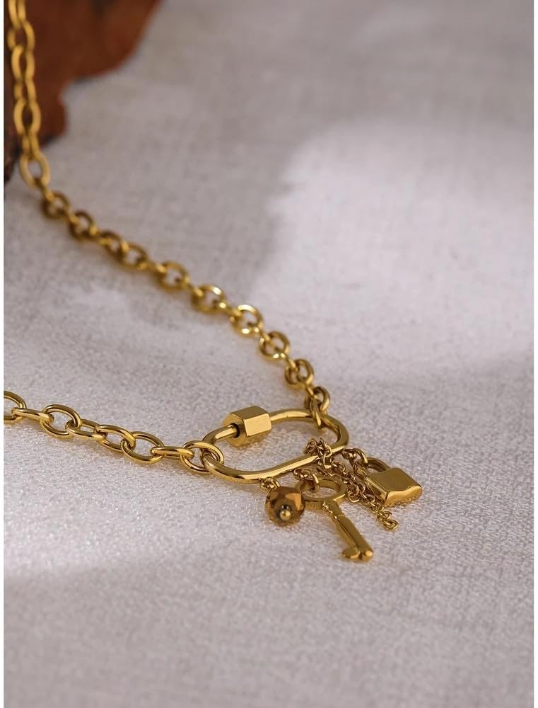 925 sterling Silver Charm Metal Crystal Key Necklace For Women, 14k Yellow Gold Chain Choker Lock And Key Necklaces, Keys Silver Necklace - Image 6