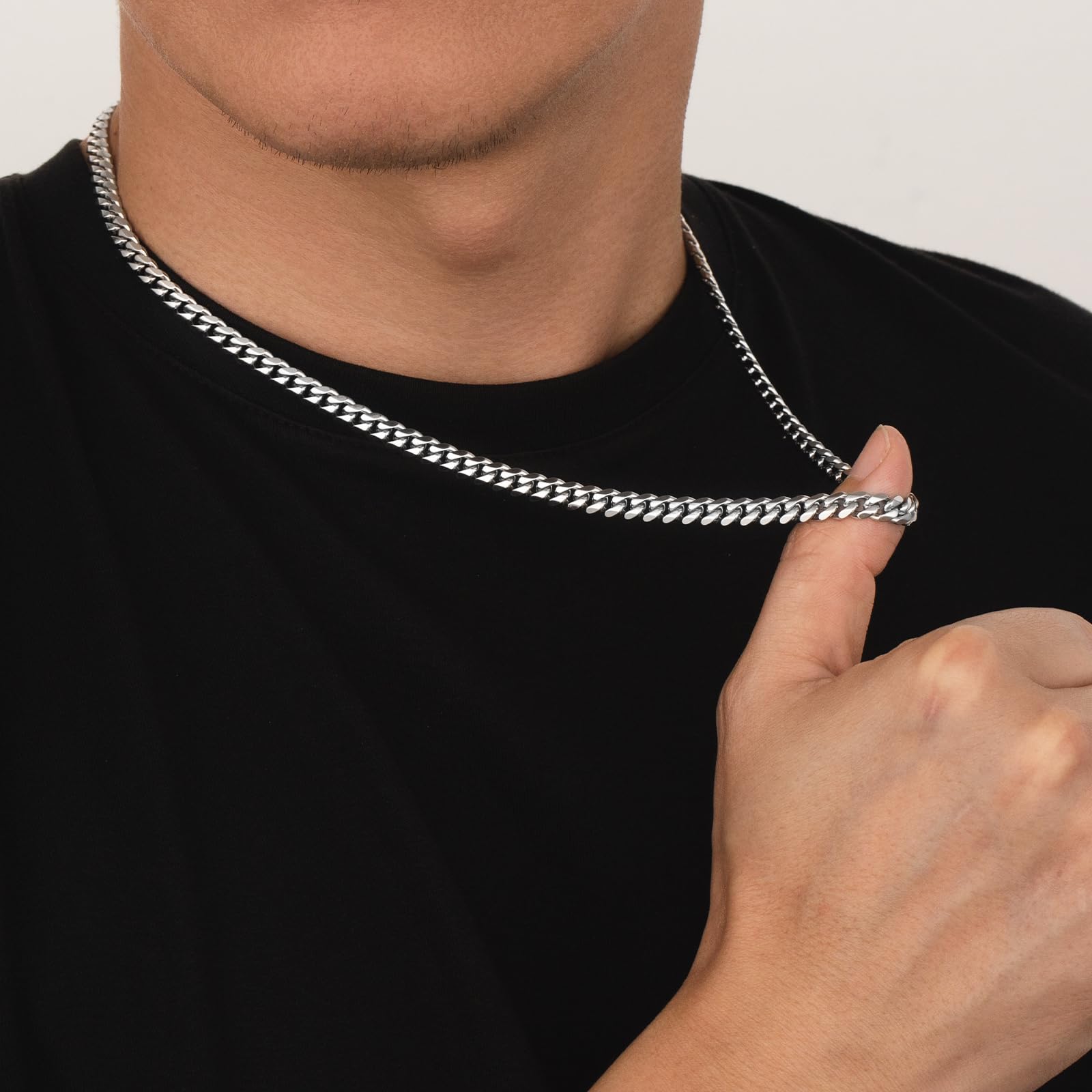 KRKC Herren Schmuck Set, Silber Farbe Edelstahl 5mm Cuban Armband 20,3cm & 6mm Cuban Link Chain Halskette 55,9cm, Panzerkette Nickel-frei Rostfrei, Vatertag Geburtstag Geschenk für Männer