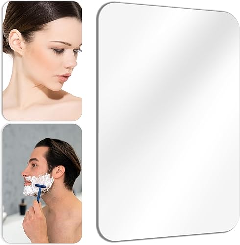 ZHUYIYI 4 pegatinas de pared de espejo acrílico para ducha, maquillaje de baño, superficie lisa, impermeable, espejo de afeitado para hombres, sin