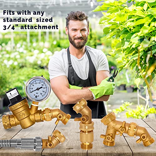 Morvat Garden Hose Elbow with Solid Brass 45 Degree 3/4\" FHT x 3/4\" MHT with ON/Off Shutoff Valve, Water Hose Elbow Connector with Swivel Connection For Easy Connection, Incudes Tape & 2 Extra Washers