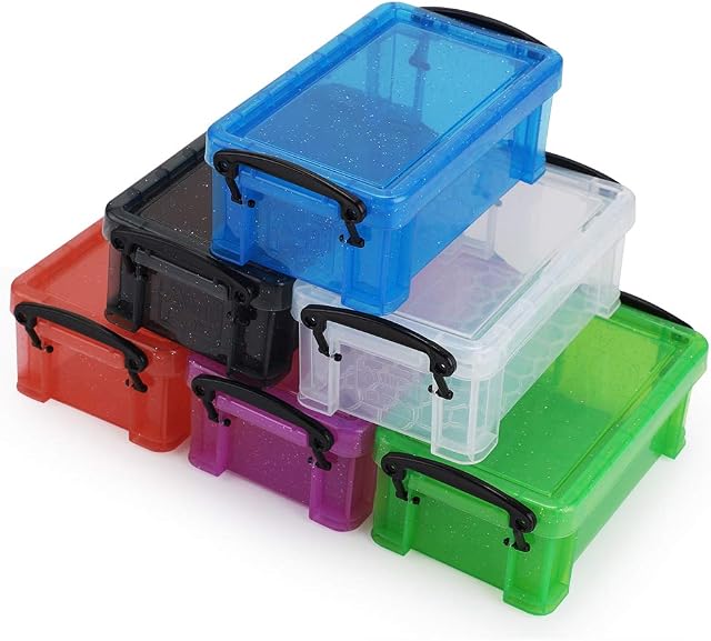 BSTKEY Set of 6 Colors Plastic Storage Boxes Storage Case, Clear Stationery Box Organizer Pencil Case Jewelry Storage Box Container Mini Box with Lid, 0.28L