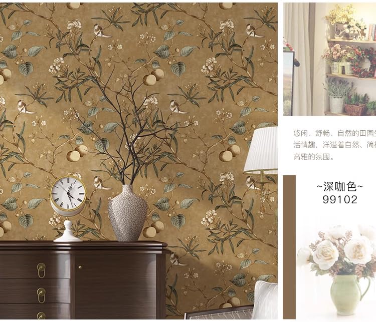 Retro American Country Pastoral Non-woven Wallpaper AB Version Of Fruit Tree Flower And Bird Pattern Bedroom Living Room TV Background Wall Shop Decoration 1.73'W x 32.8'L Non-Pasted (Brown A) - Image 4