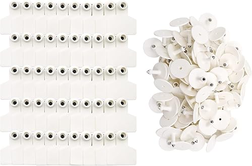 Miniatura 2 de Etiquetas de oído en blanco, 100 unidades de etiquetas de oído en blanco de identificación de ganado para ganado, vaca, cerdo, cabra, oveja, perro