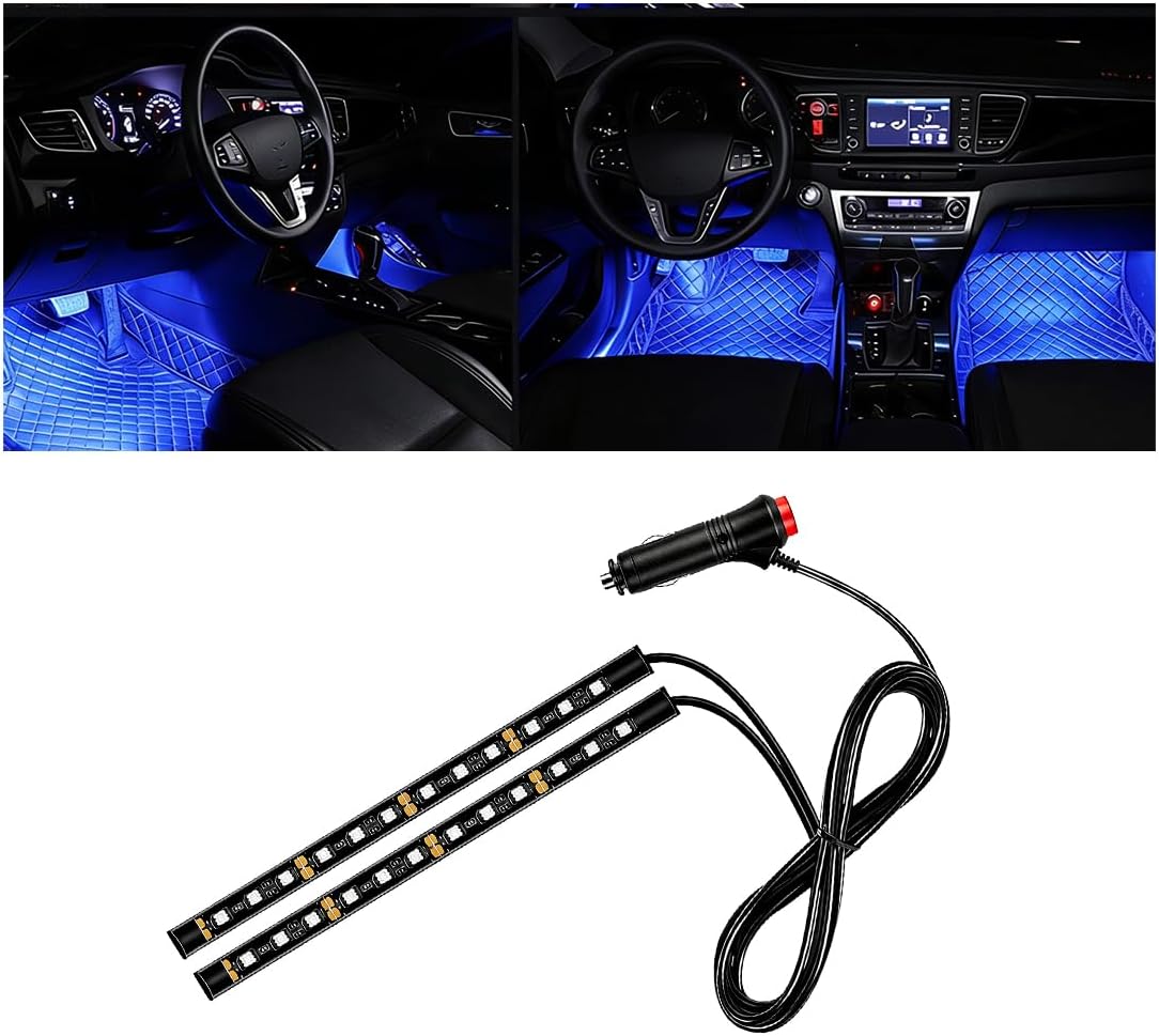 Car LED Strip Light, 12V 24 LED Vehicle Interior Atmosphere Lamps with Cigarette Lighter, Waterproof Automotive Under Dash Ambient Night Light Accessories, Universal for Most Vehicles (Blue)