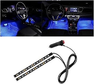 Car LED Strip Light, 12V 24 LED Vehicle Interior Atmosphere Lamps with Cigarette Lighter, Waterproof Automotive Under Dash Ambient Night Light Accessories, Universal for Most Vehicles (Blue)