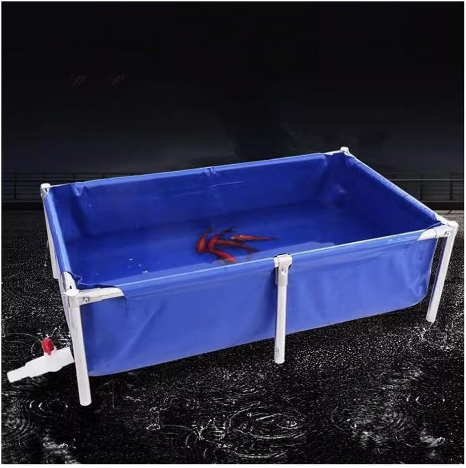 PVC Canvas Outdoor Aquarium Water Tank, Rectangle Pool Above Ground with Steel Frame and Drain Valve for Ponds Fish Tank Koi Goldfish (Color : Blue, Size : 1X1X0.8m)