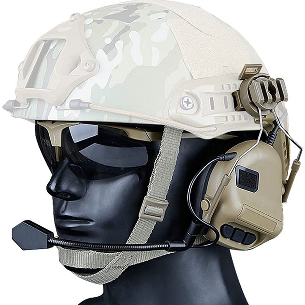 Casco dedicado con auriculares tácticos caqui para evitar el ruido de disparos en caza 7