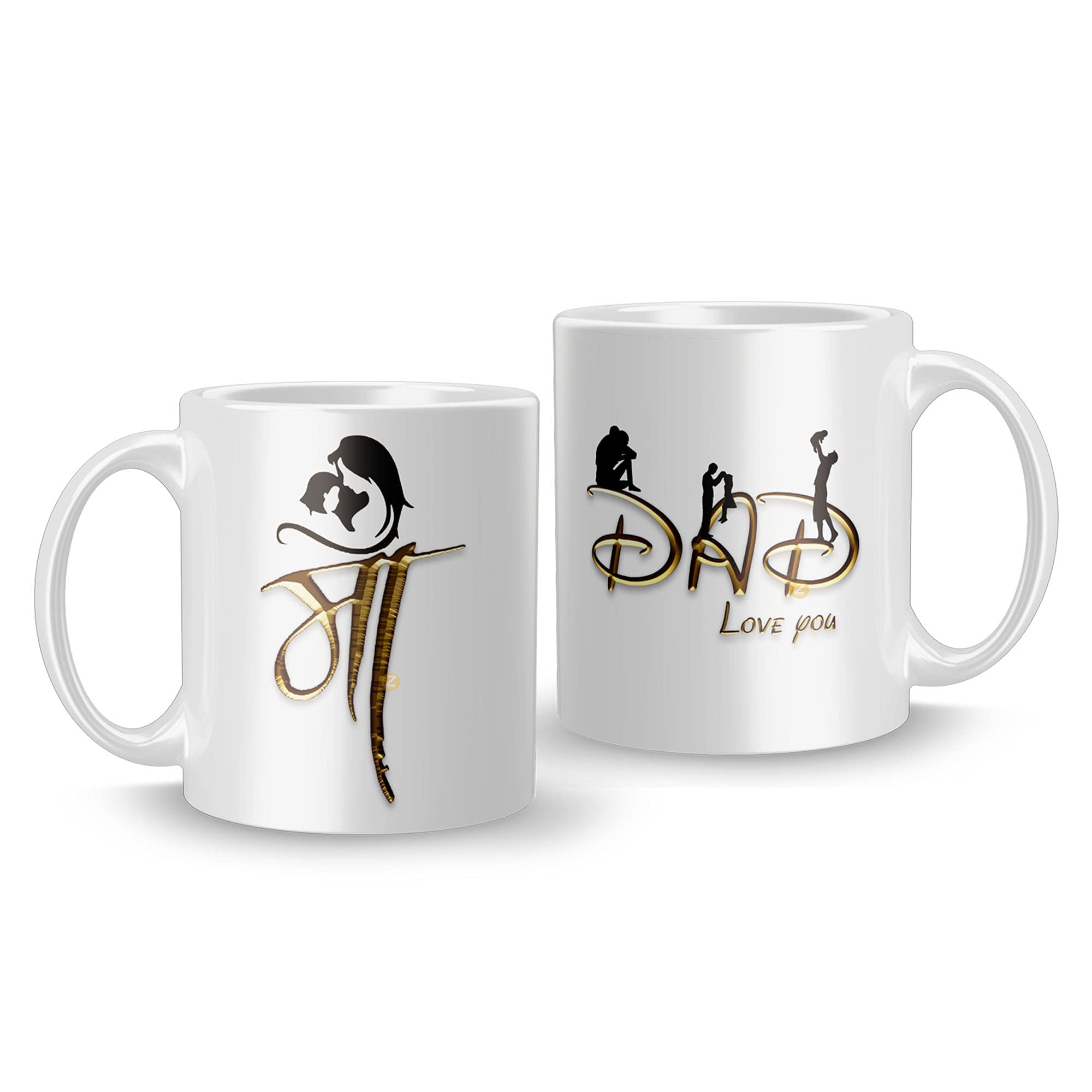 ZAFFRANMom Dad Cup || Set of 2 || Printed Ceramic Coffee Mug || 11 OZ || Best Gift for Mother/Father/Mother's Day/Father's Day (White)