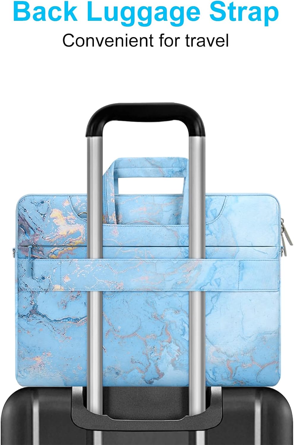 MOSISO Laptop Shoulder Bag Compatible with MacBook Pro 16 inch 2023-2019 M2 A2780 M1 A2485 Pro/Max A2141/Pro 15 A1398,15-15.6 inch Notebook, Watercolor Marble Sleeve with Trolley Belt,Turquoise
