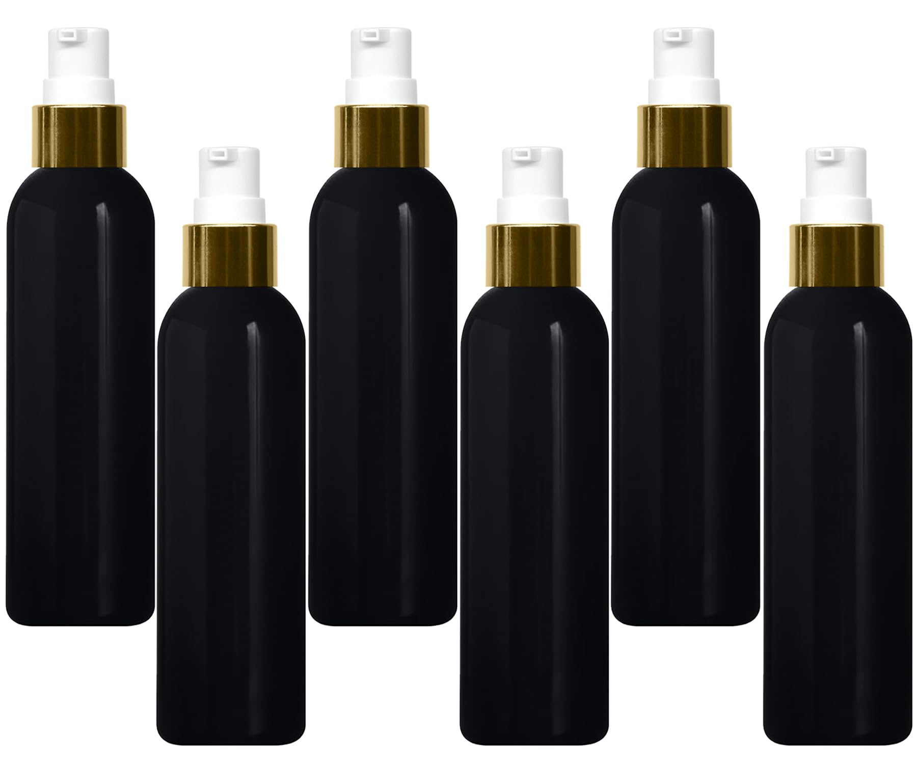 ERZA 100ml Lotion Bottles with Golden Pumps, Leak Proof, Empty Refillable Cylinder for Shampoo, Moisturizer, Face Cream, Liquid Soap, Empty Travel Black Bottles, Golden Pump, Pack of 12-image-48