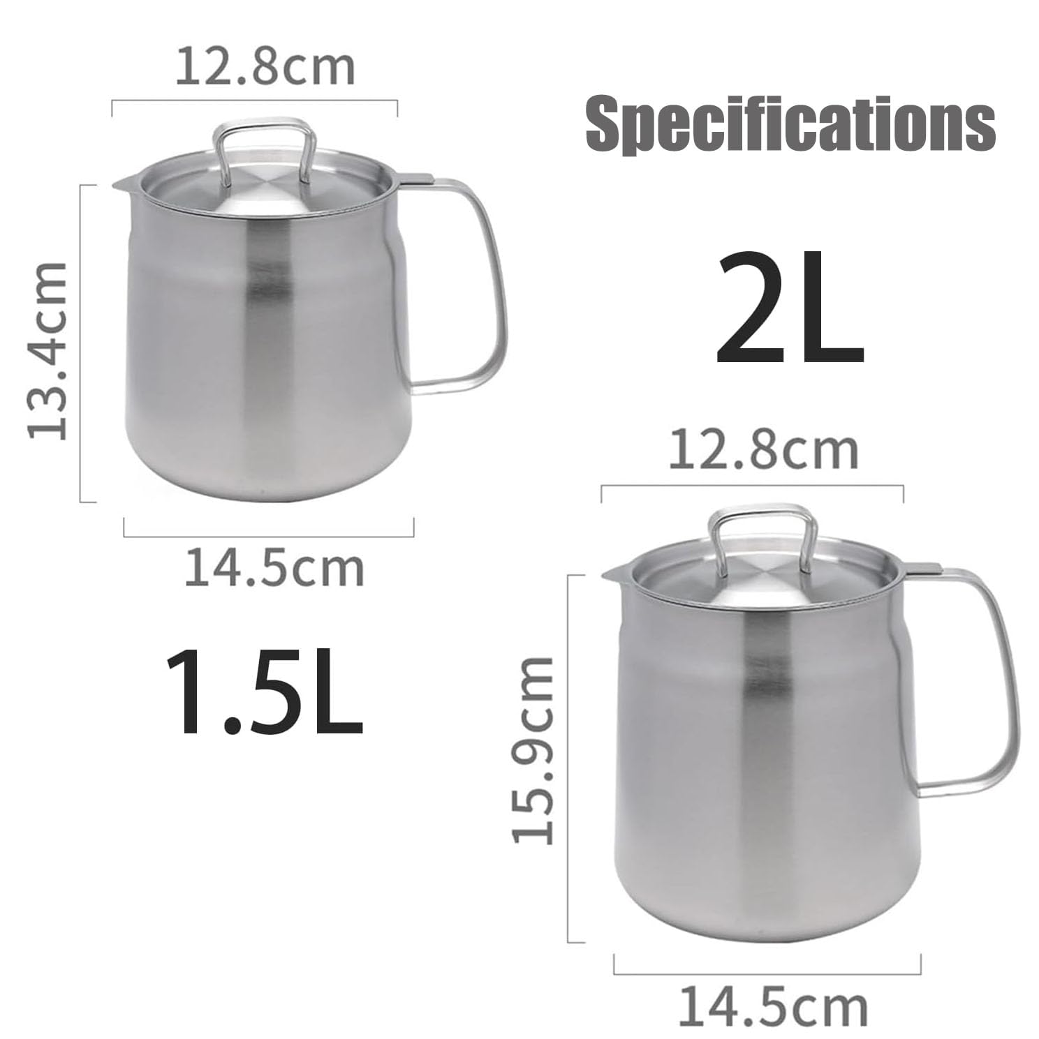 Olla de filtro de aceite de acero inoxidable 304 con colador, recipiente de aceite resistente para cocinar, recipiente de filtro versátil y mini freidora, capacidad de 2.0 L