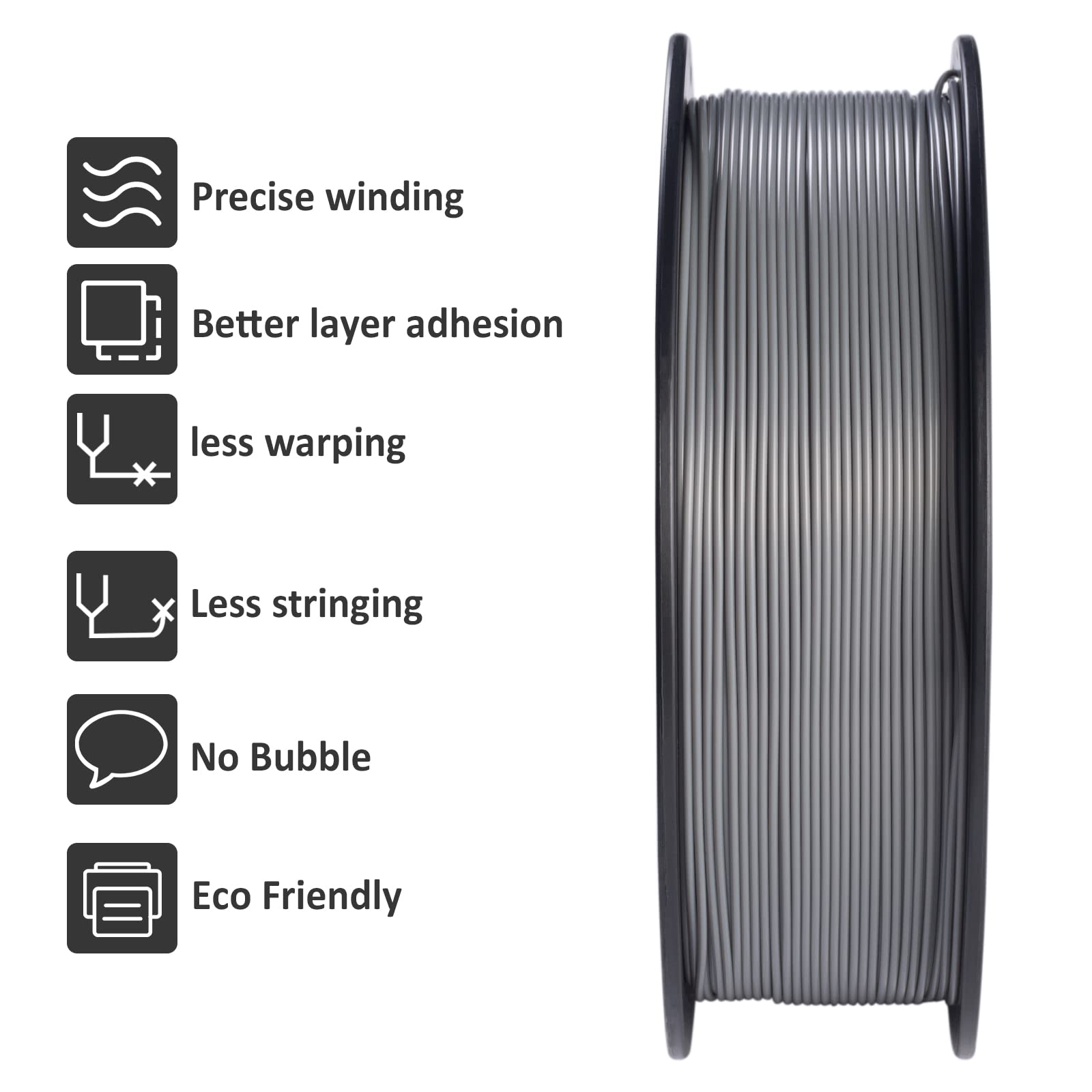 GEEETECH Filamento PLA 1,75 mm, GEEETECH PLA Grigio, Filamento Stampante 3D bobina da 1 kg, 0,02 mm, New PLA Grigio…