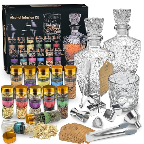 Whiskey Infusion Kit for Men, DIY Infusion Making Set for Infusing Whiskey, Gin, Tequila, Vodka, Rum with 12 Botanicals Christmas Birthday Gifts for Men Dad Husband Him Boyfriend