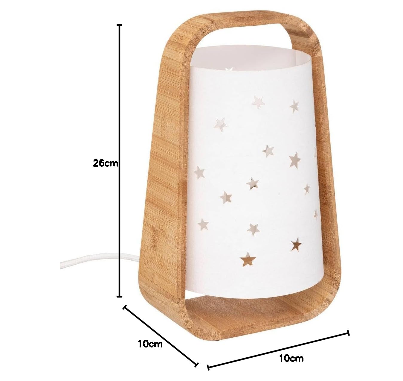 Atmosphera - Lampe à Poser Enfant Étoiles Blanche - D. 15 x H 27 cm - Base Bambou, Abat-Jour Papier - Pour Chambre, Veilleuse, Lampe de Chevet