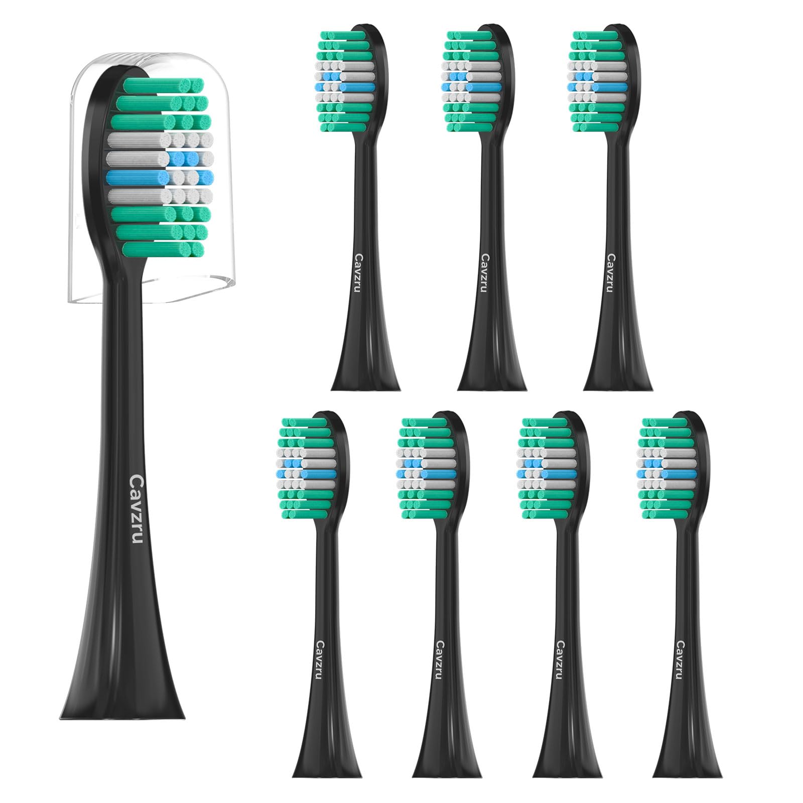 Ersatz-Zahnbürstenköpfe für AquaSonic Black Series & Pro/Vibe Series/Duo Series Pro – Kompatibel mit Aqua Sonic Elektrische Zahnbürste, Dupont-Borsten mit Abdeckung, Schwarz, 8 Stück