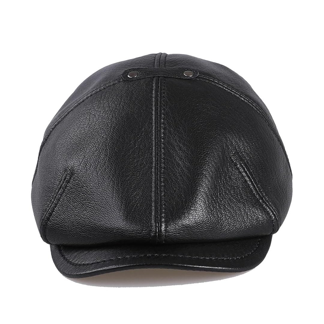 Gorra plana de piel de cordero auténtica para hombre, gorra plana de golf