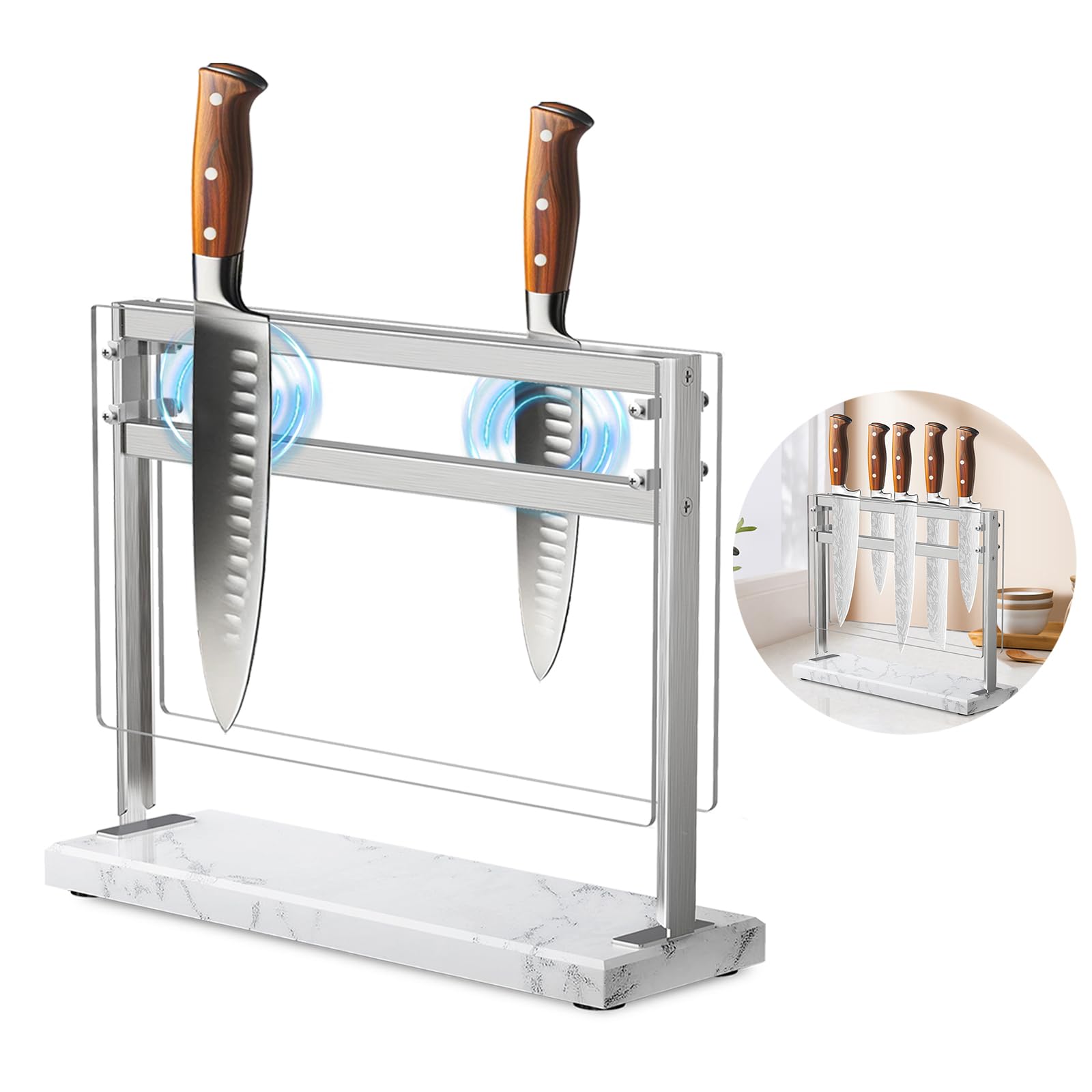 Soporte magnético para cuchillos en encimera para mantener la cocina ordenada y limpia
