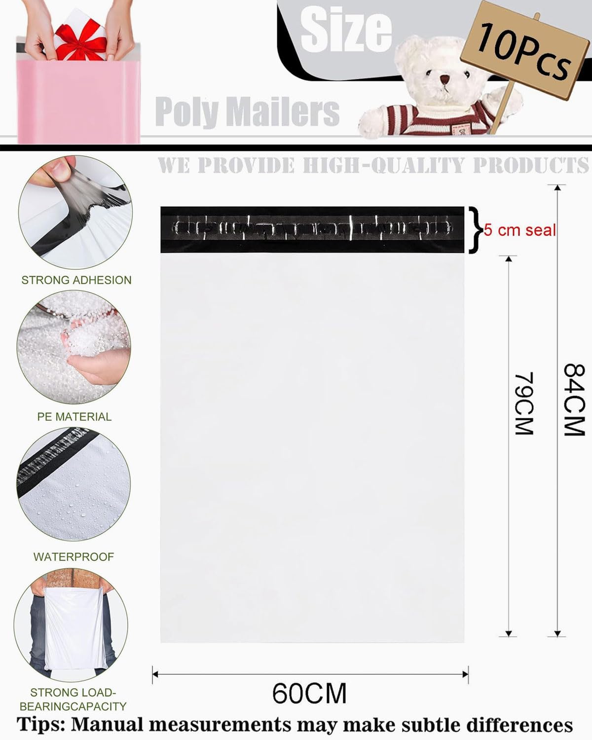 Verzendzakken 60x80cm Versandtaschen XXL Plastik Wasserdicht Selbstklebend Paketversand Weiß