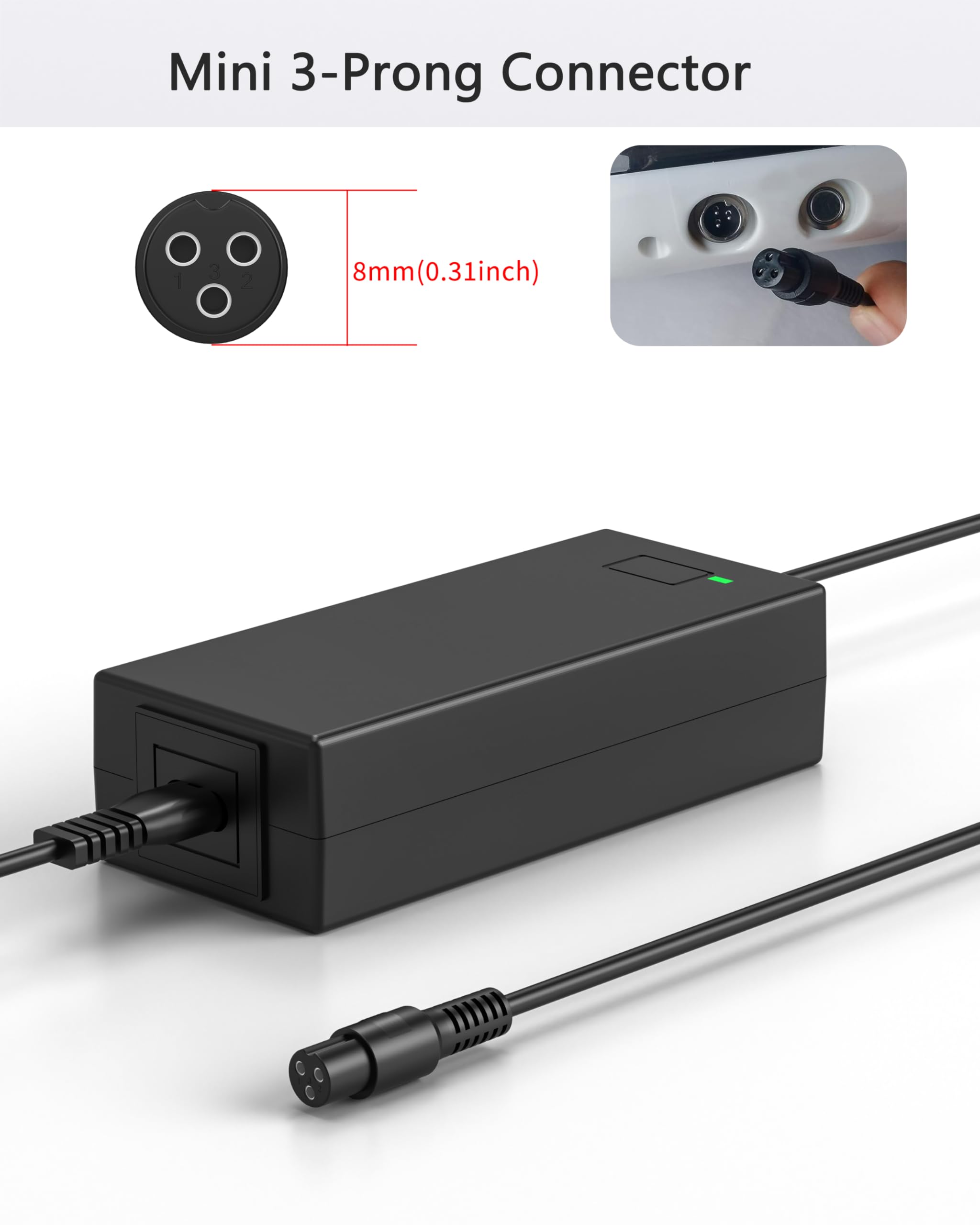 42V Charger 3-Prong (About 0.31inch) Inline Connector for 36V Pocket Mod, Sports Mod Lithium Battery Charger for Electric Scooter