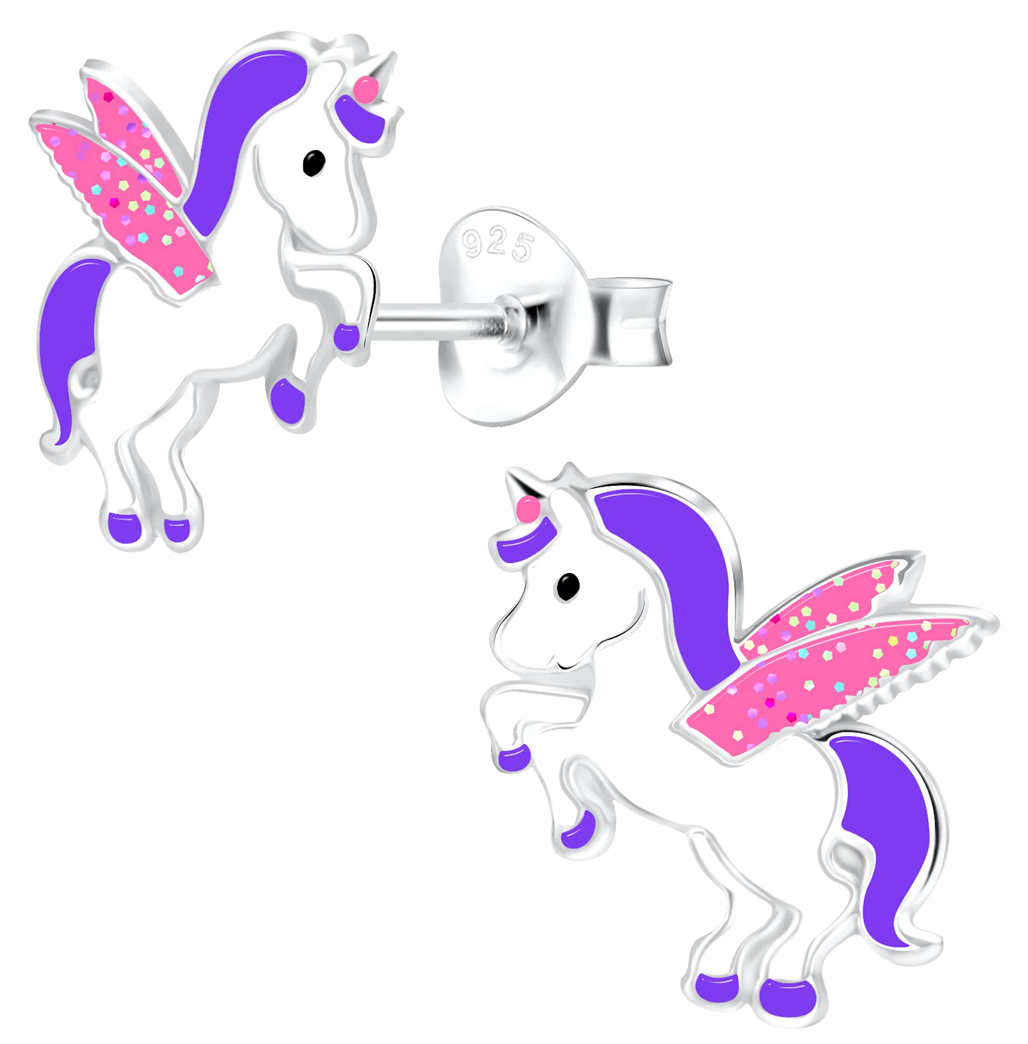 Aww So CuteBaby Girl's 92.5 Sterling Silver Fairytale Unicorn Stud Earrings Pure Silver (Er1604) Free Purple