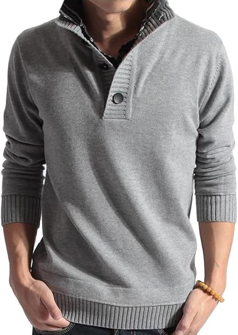 Amazon クーパーアンドコー セーター 長袖 ハイネック フェイクレイヤード ニット チェック襟 カジュアル シャツ メンズ メンズニット メンズシャツ メンズお洒落トップス チェックシャツ 重ね着風メンズ ニットセーター 紳士服カジュアル 秋冬メンズ 暖かいニット