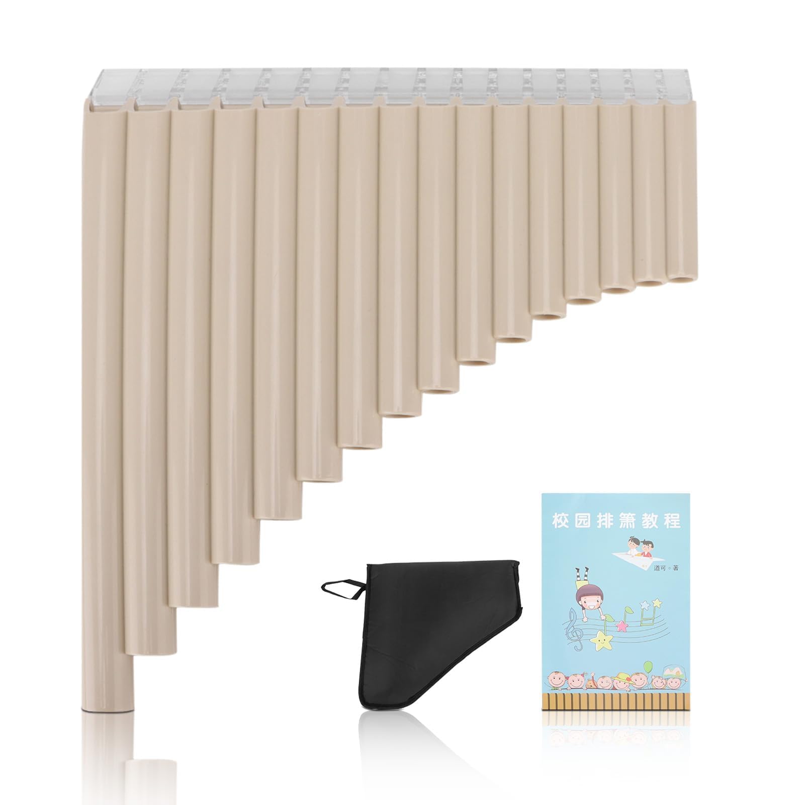 Flûte de Pan en Plastique avec Sac de Transport en Carton, Flûtes de Pan Do Apprentissage Facile Flûte de Pan à 18 Tuyaux pour les Adultes Débutants Développant Leur Sens de Musique (Blanc)