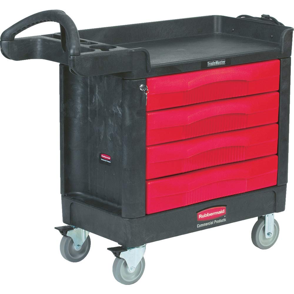 Rubbermaid Commercial Products TradeMaster Tool Storage Utility Cart 4 Drawers 500 lb. Capacity Black for Warehouse/Garage/Cleaning/Maintenance