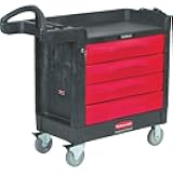 Rubbermaid Commercial Products TradeMaster Tool Storage Utility Cart 4 Drawers 500 lb. Capacity Black for Warehouse/Garage/Cleaning/Maintenance
