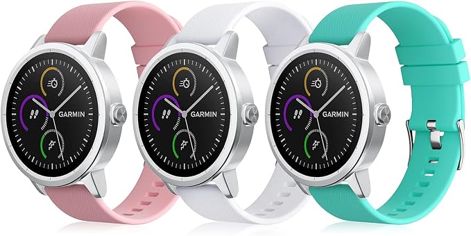 Paquete de 3 correas compatibles con Garmin Vivoactive 3 Bandas, 20 mm de  silicona de repuesto para Garmin Vivoactive 3 Music/Venu/Galaxy Active 2 40  mm 44 mm / Samsung Gear Sport, Aqua/Blanco/Rosa :