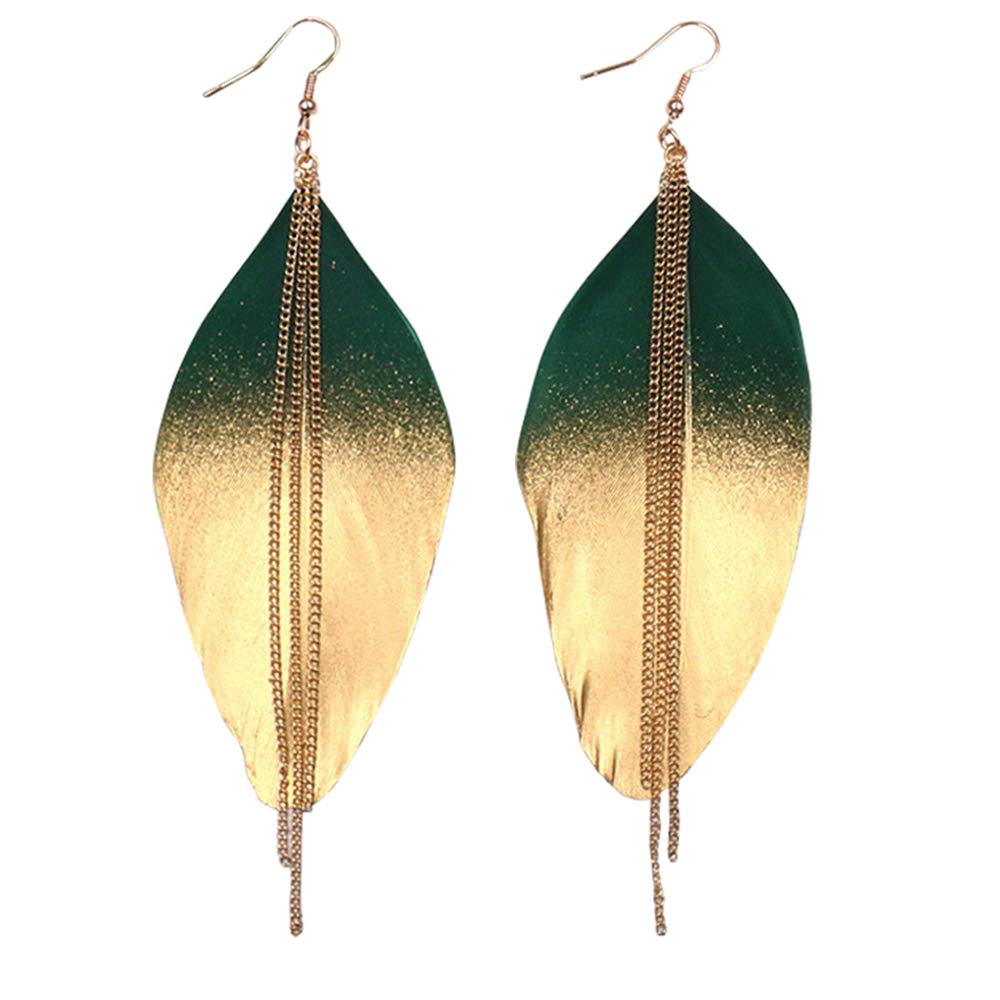 GPASTG chic handmade eye catching brilliant shine light weight boho nature feather earrings for women
