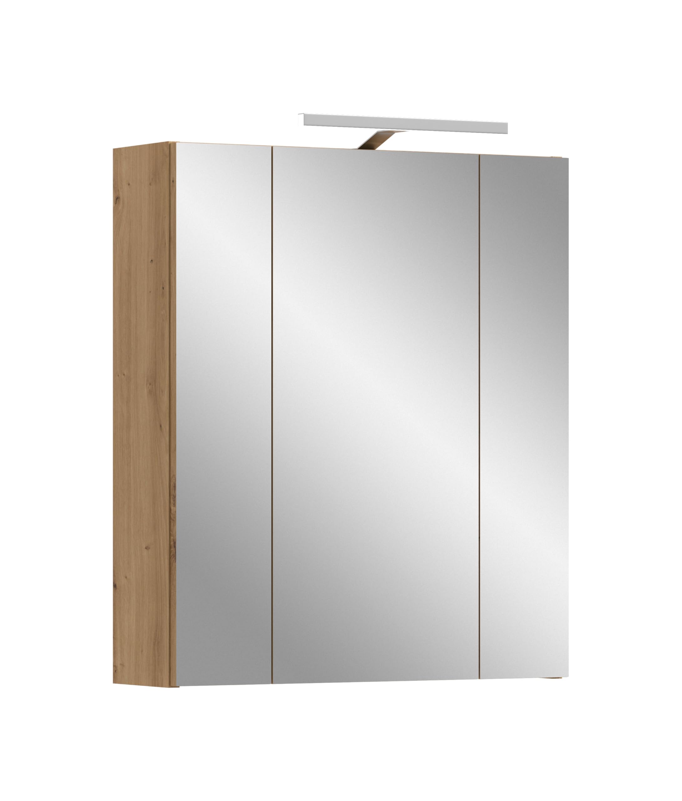 xonox.home – Spiegelschrank Ice 60x70x18 cm inkl. Beleuchtung in Korpus und Front Artisan Oak Nachbildung – Spiegelschrank mit Licht in Holzoptik – markant & edel