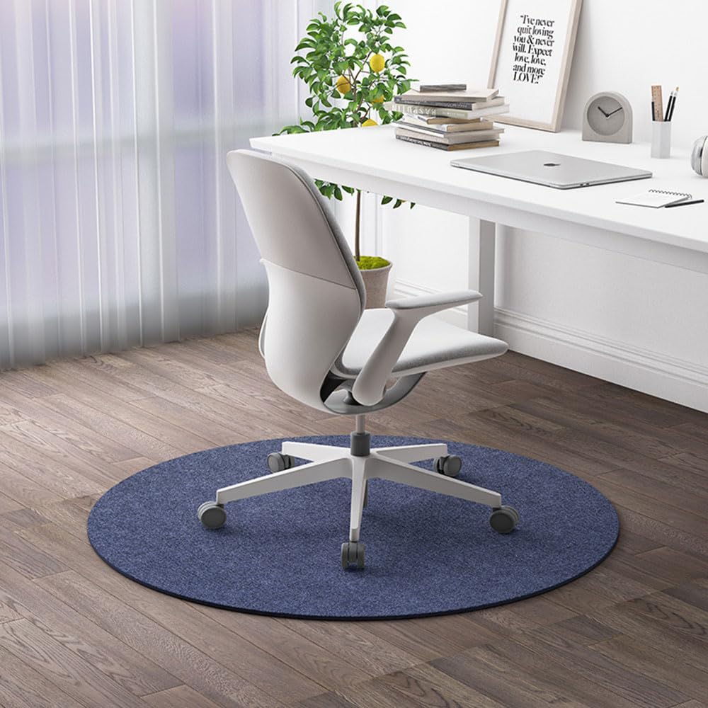 Highdi Round Office Chair Mat, Loop Pile Office Chair Mat for Carpet for Hardwood Tile Floor, Scratch Resistant Non-Slip, Washable Desk Chair Carpet for Office Home (Blue,90cm / 35.43in)