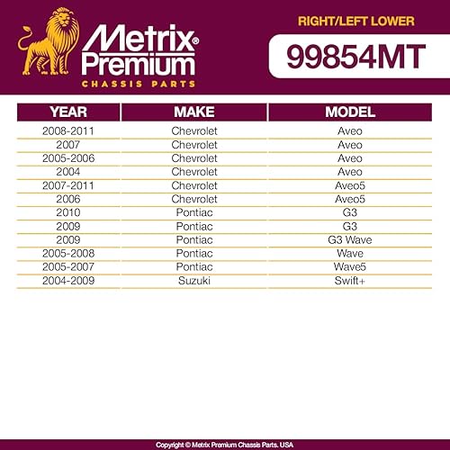 Miniatura 2 de Metrix Premium Front L & R Brazo de control inferior RK620164 y RK620165 para Chevrolet Aveo 04-11, Aveo5 05-11, Pontiac G3 09-10, 09 G3 Wave, 05-08