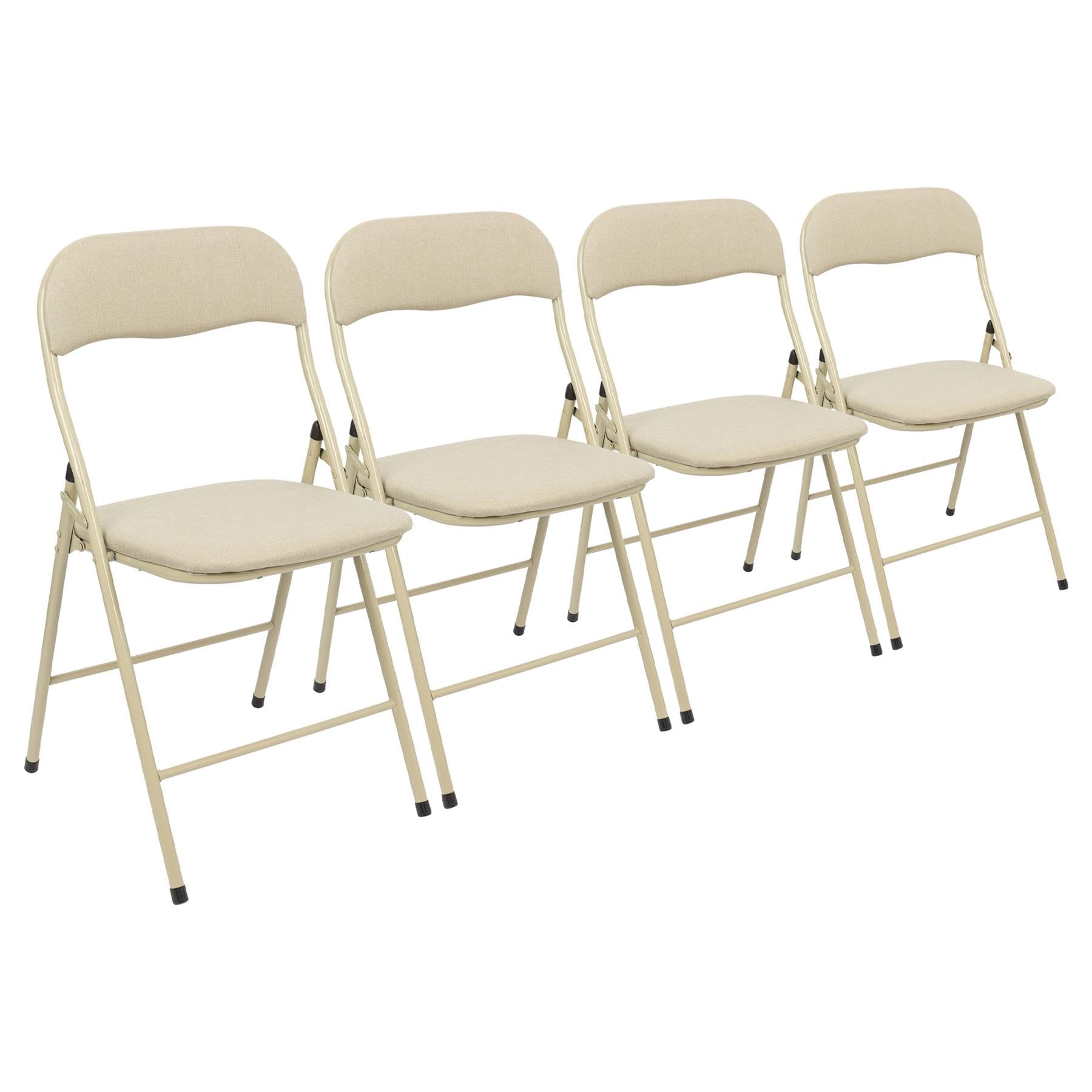 Harbour Housewares Fabric Padded Folding Chairs - Beige - Set of 4 - Cushioned Foldable Chair with Metal Frame Fabric Upholstered Seat Folding Seats Indoor for Home, Dining, Office