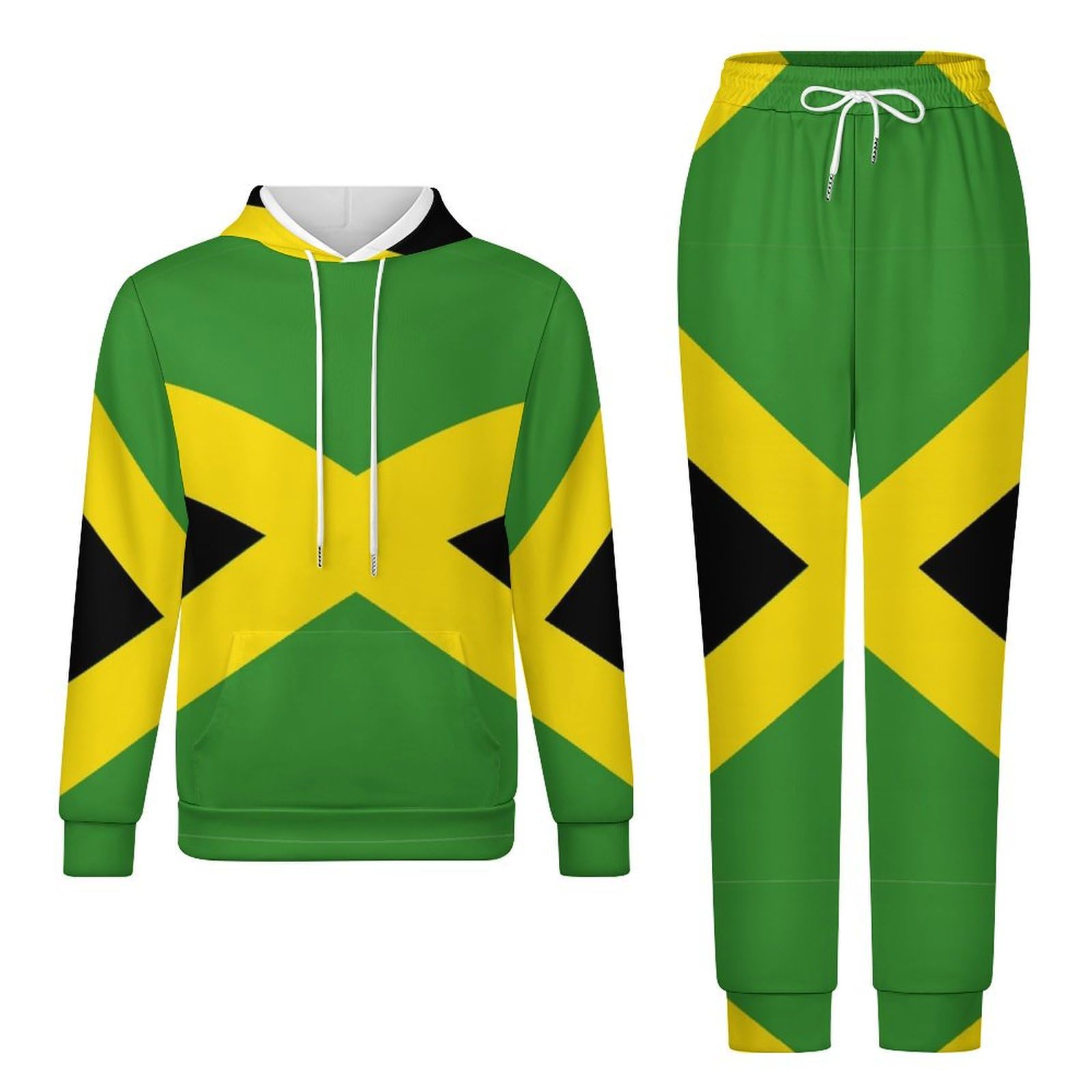 Mens Womens Tracksuit Full Sets Personality Jamaica Flag Print Long Sleeve Hooded Two Piece Outfit Hoodie Jogg