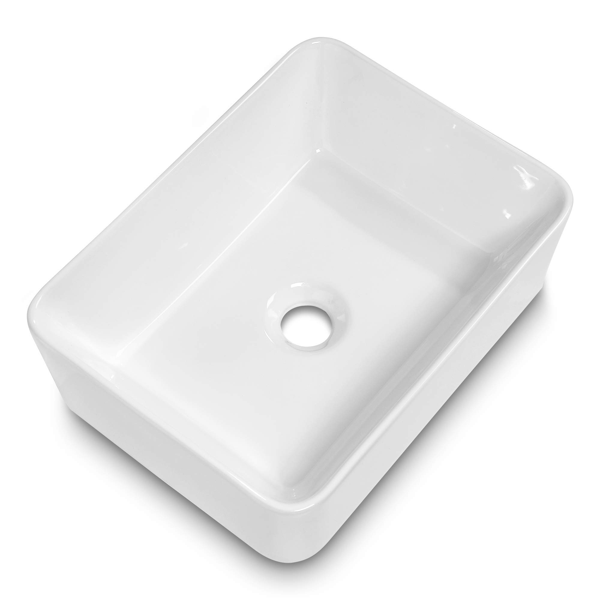 Couoko 16"x12" Modern Vessel Sink Rectangular Above Counter White Porcelain Ceramic Bathroom Vessel Vanity Sink Rectangle Basin