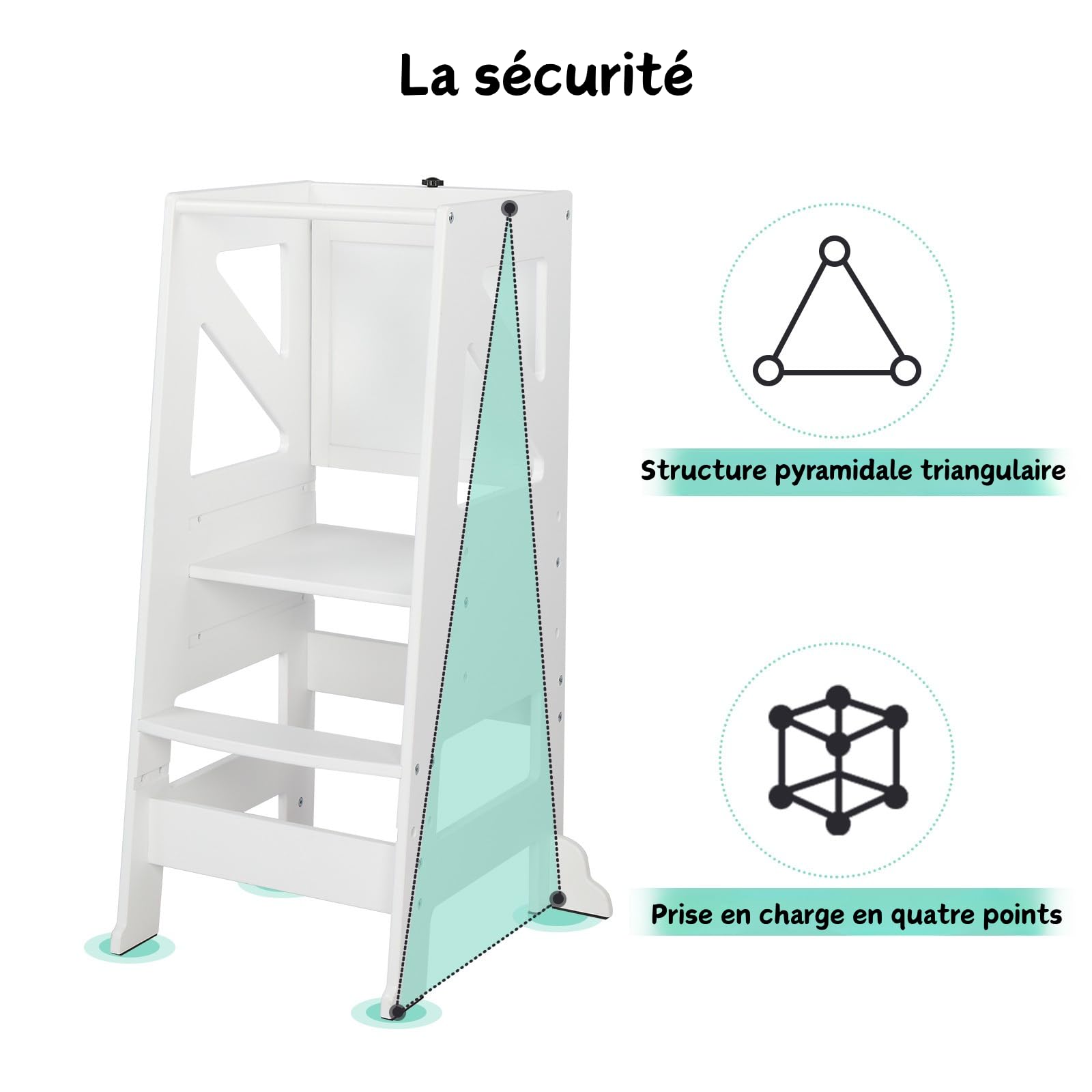 LEADZM Tour d'Observation Montessori dès 18 Mois - 2-en-1 Pliable avec Tableau Noir et Réglage de Hauteur | Sécurité Anti-Bascule & Design en Bois Robuste pour Cuisine, Salle de Bain et Espace Enfant