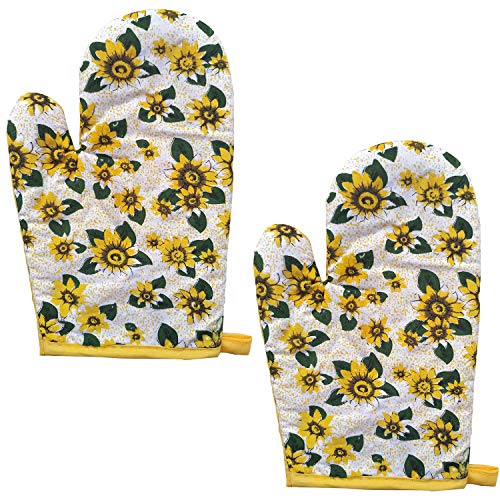 Fstiko Kitchen Towel 4 Piece Linen Set 2 Towels 2 Pot Holders 2 Oven Mittfor Cooking, Baking, Housewarming (Yellow Sunflower) #TOP1