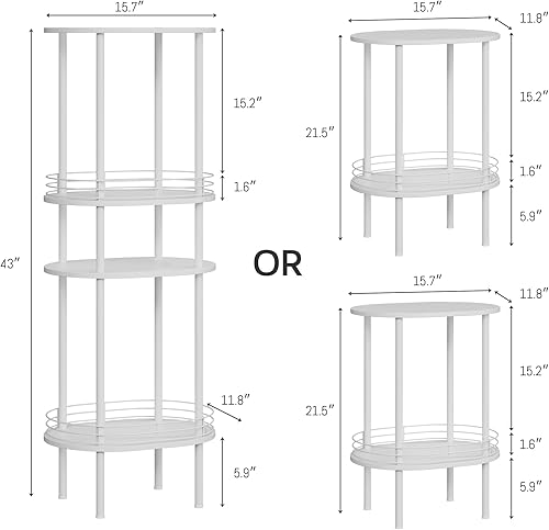 Miniatura 2 de Pequeña y moderna mesa auxiliar redonda con almacenamiento, mesas auxiliares de 2 niveles para sala de estar, mesita de noche resistente para