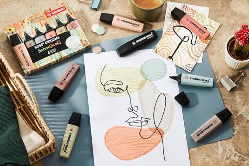 Image of STABILO Aesthetic Highlighter Pen Set | BOSS ORIGINAL NatureCOLORS | Pack of 4 | Mud Green, Sienna, Umber, Black
