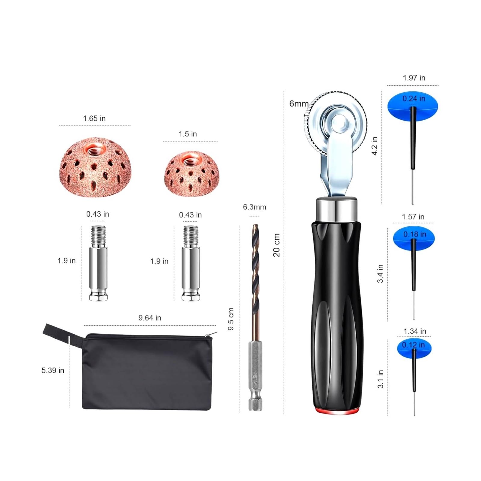 Ensemble Réparation Pneu Tubeless 29 Pièces avec Poignée Noire et 24 Mèches ntelées pour Pneu Véhicule Utilisation en Plein Air