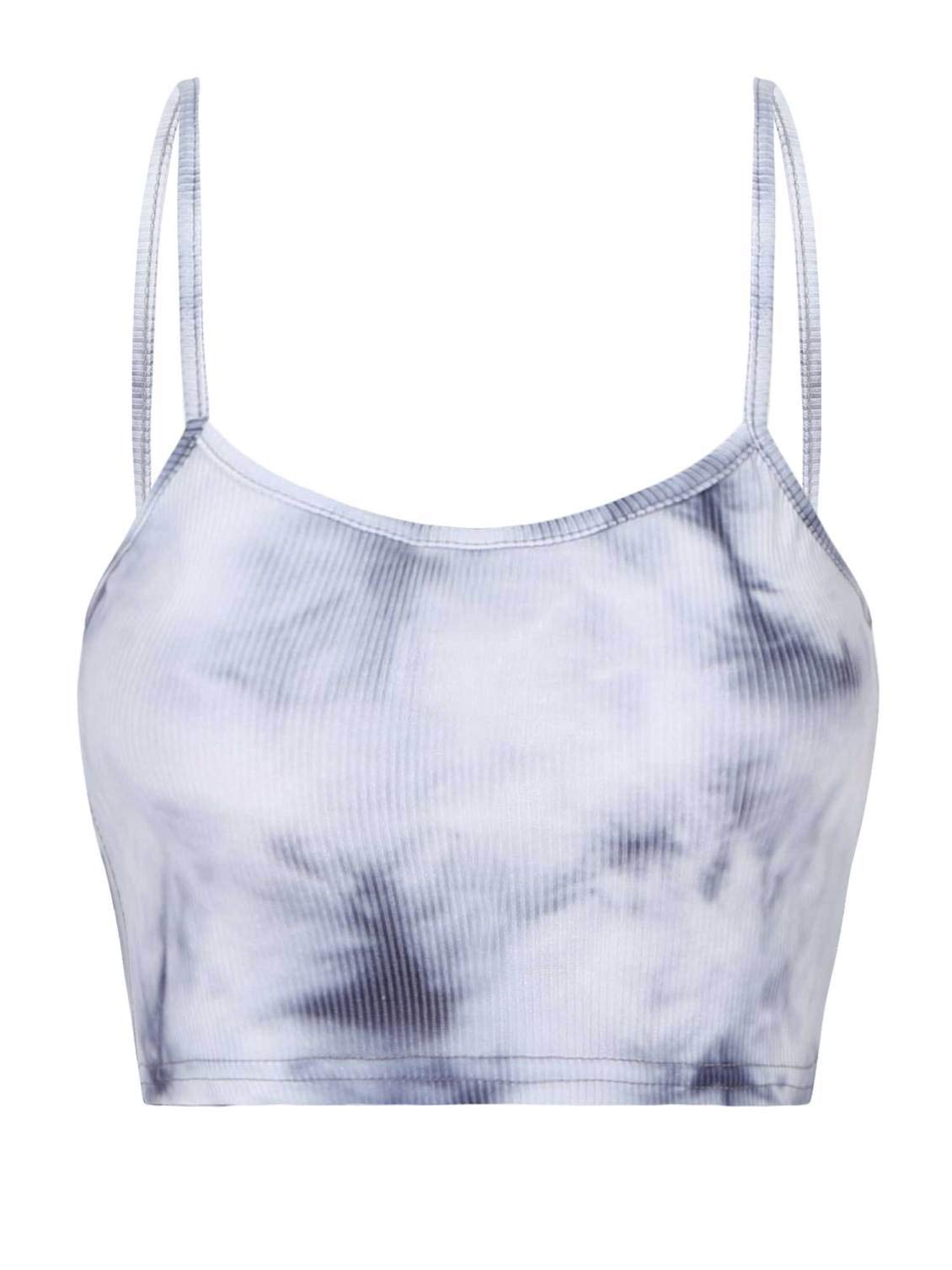 Hansber Womens Spaghetti Strap Crop Tops Tie Dye Ribbed Knit Cami Bra Gym Yoga Sport Tops Activewear