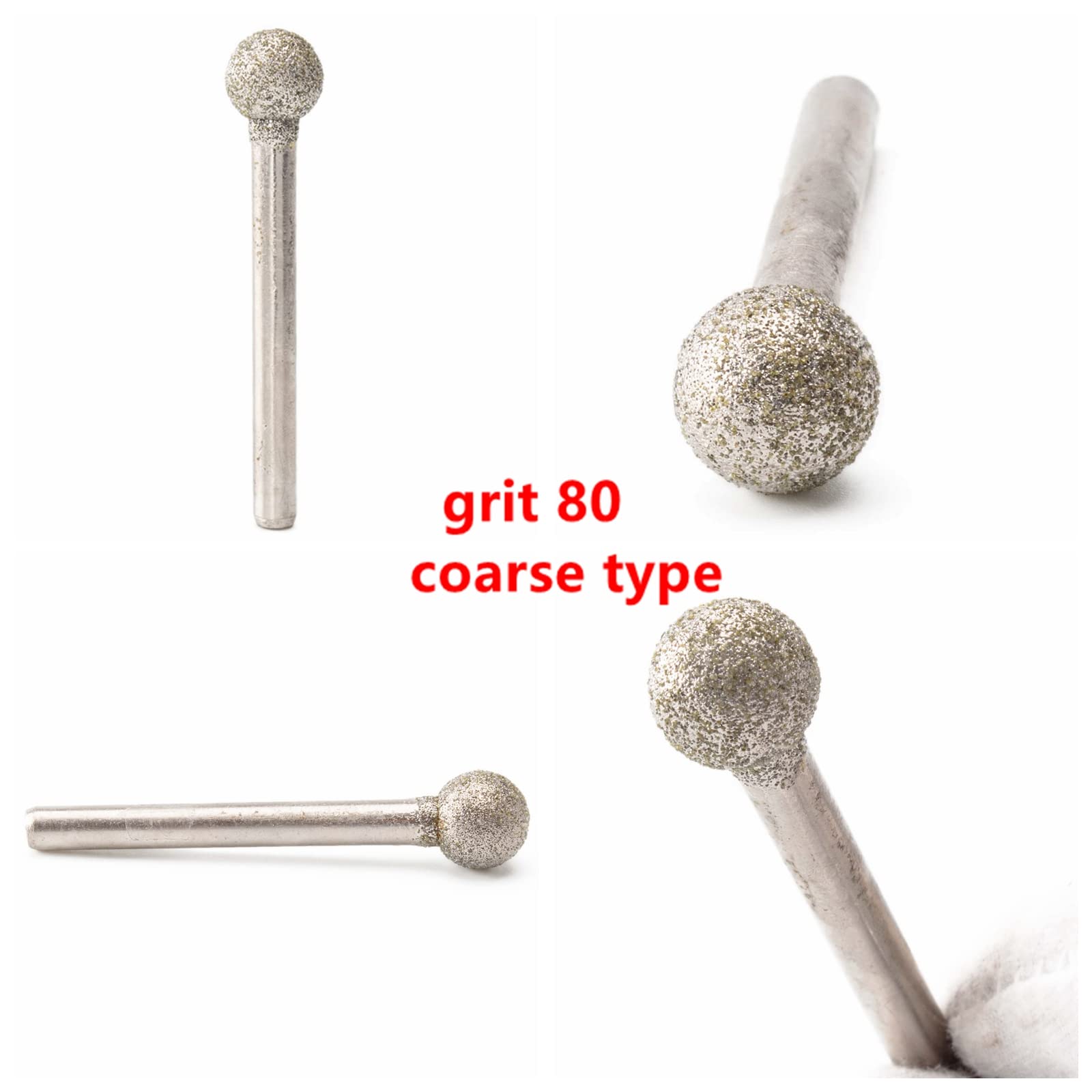 JINGLING 12mm 15/32 inch Spherical Head Diamond Grinding Bits Round Ball Bit Sphere Rotary Burr Grit 80 Stone Carving Tools 1/4" Shaft Attachment for Bosch, DeWalt, Makita — Amazon image 2