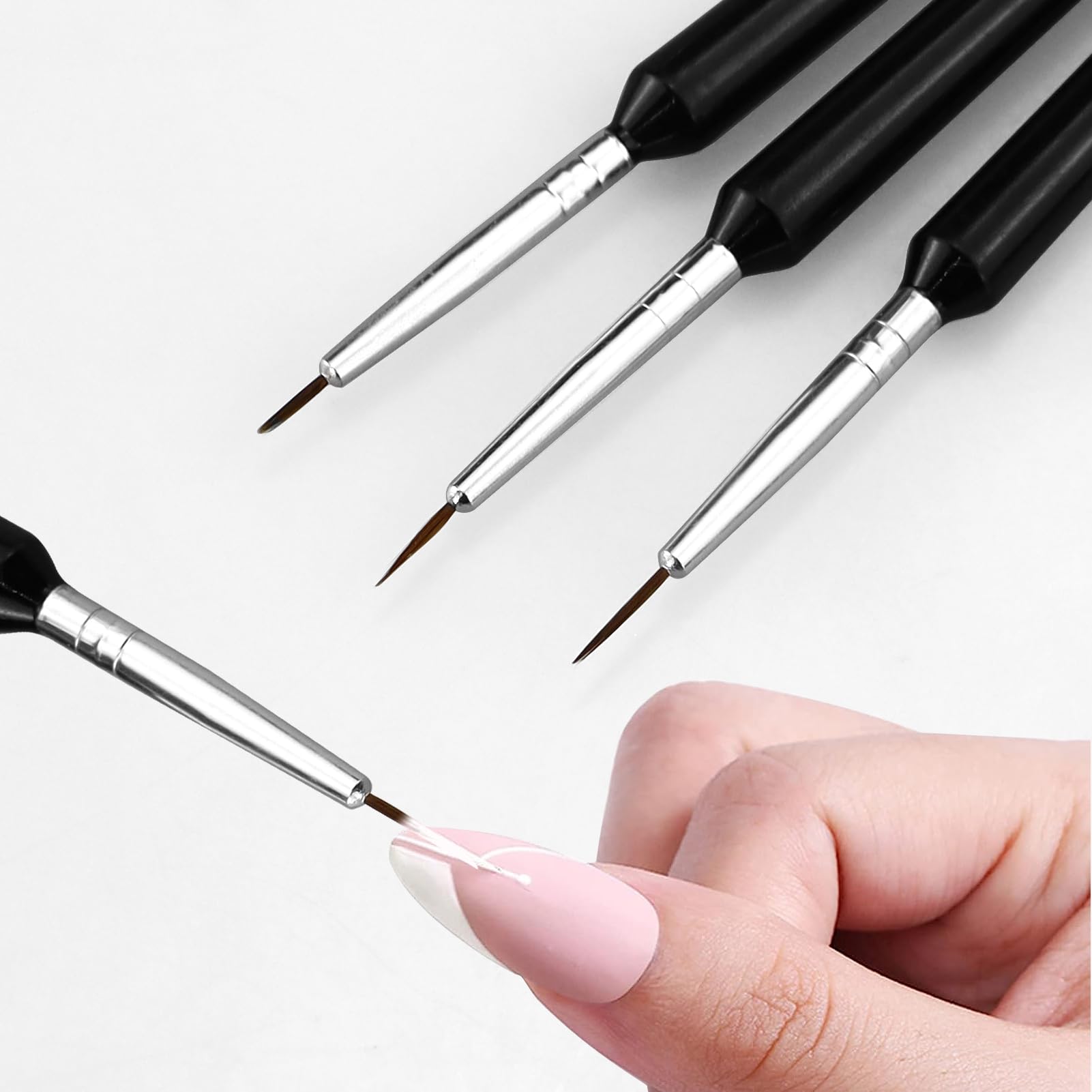 Set di 3 pennelli sottili per nail art, pennelli sottili per nail art in miniatura, pennelli per nail art fai da te, per brevi tratti, dettagli, sfumature, linee allungate