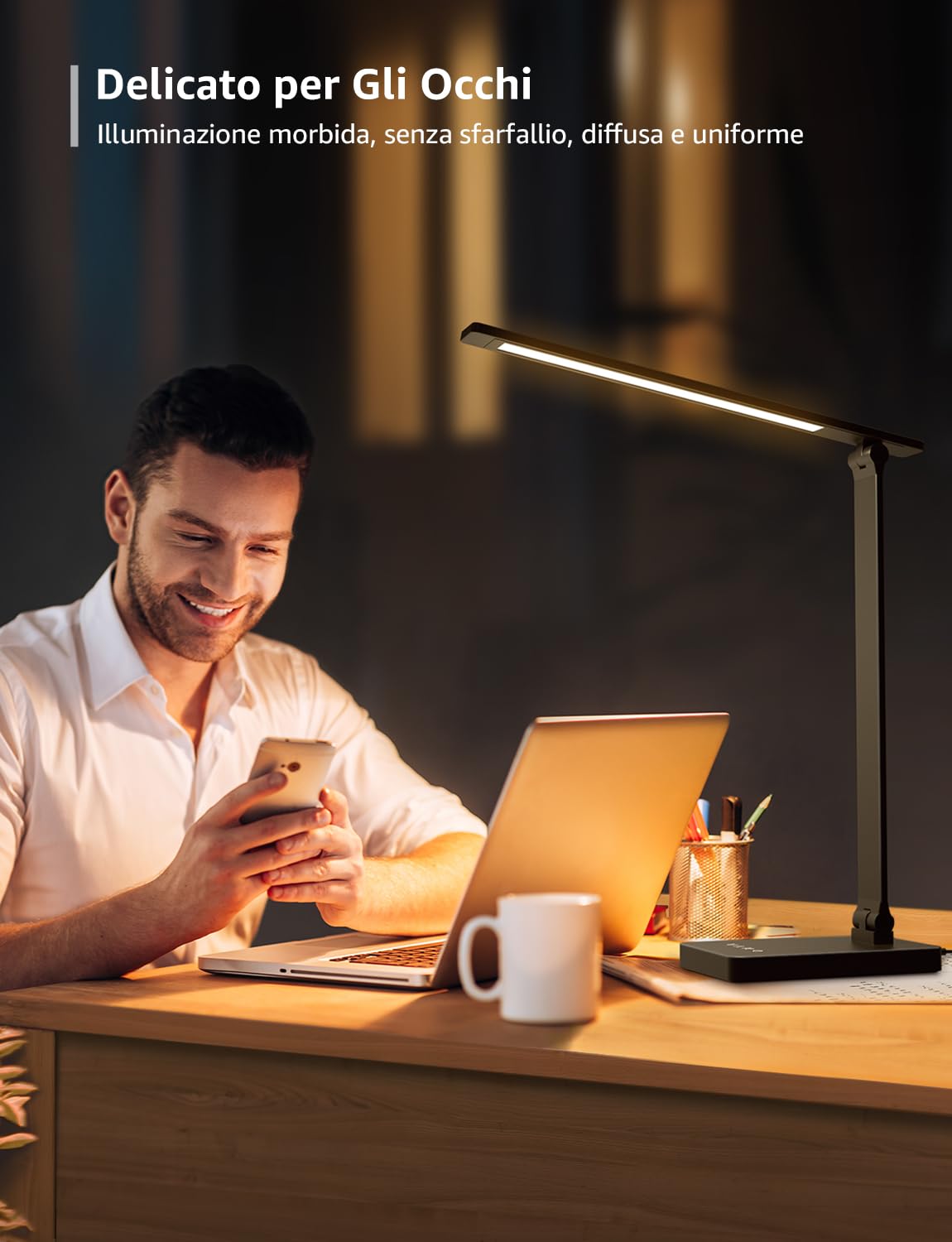Lepro Lampada da Tavolo LED, 750LM, 5 Colori e 5 Livelli di Luminosità Dimmerabile,Lampada da Scrivania Protezione Occhi, Lampada da Comodino, Luce di Lettura per Bambini, Ufficio, Nero