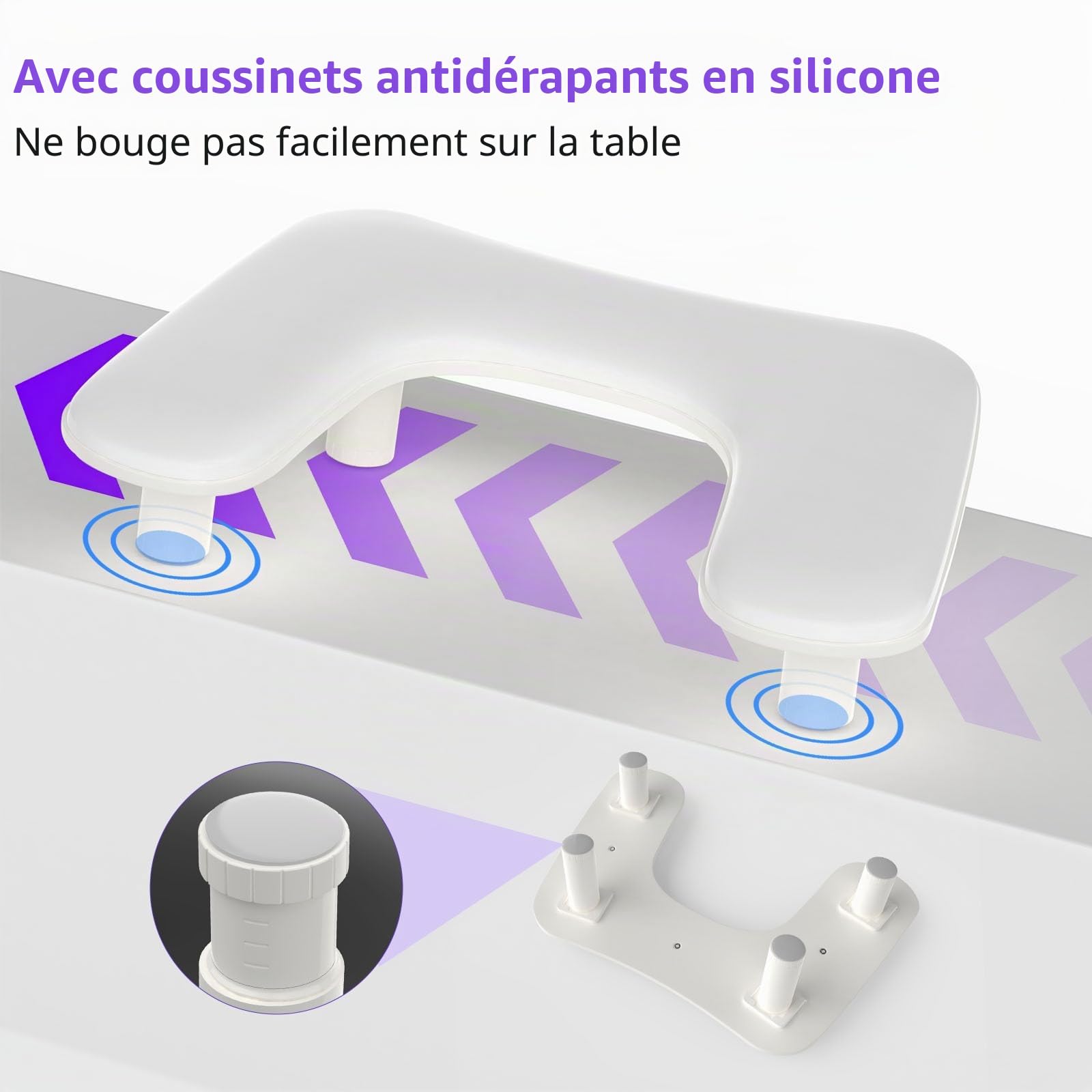 ZIZZON Accoudoir en forme de U réglable en hauteur pour manucure - Repose-main en microfibre et cuir synthétique - Pour manucure
