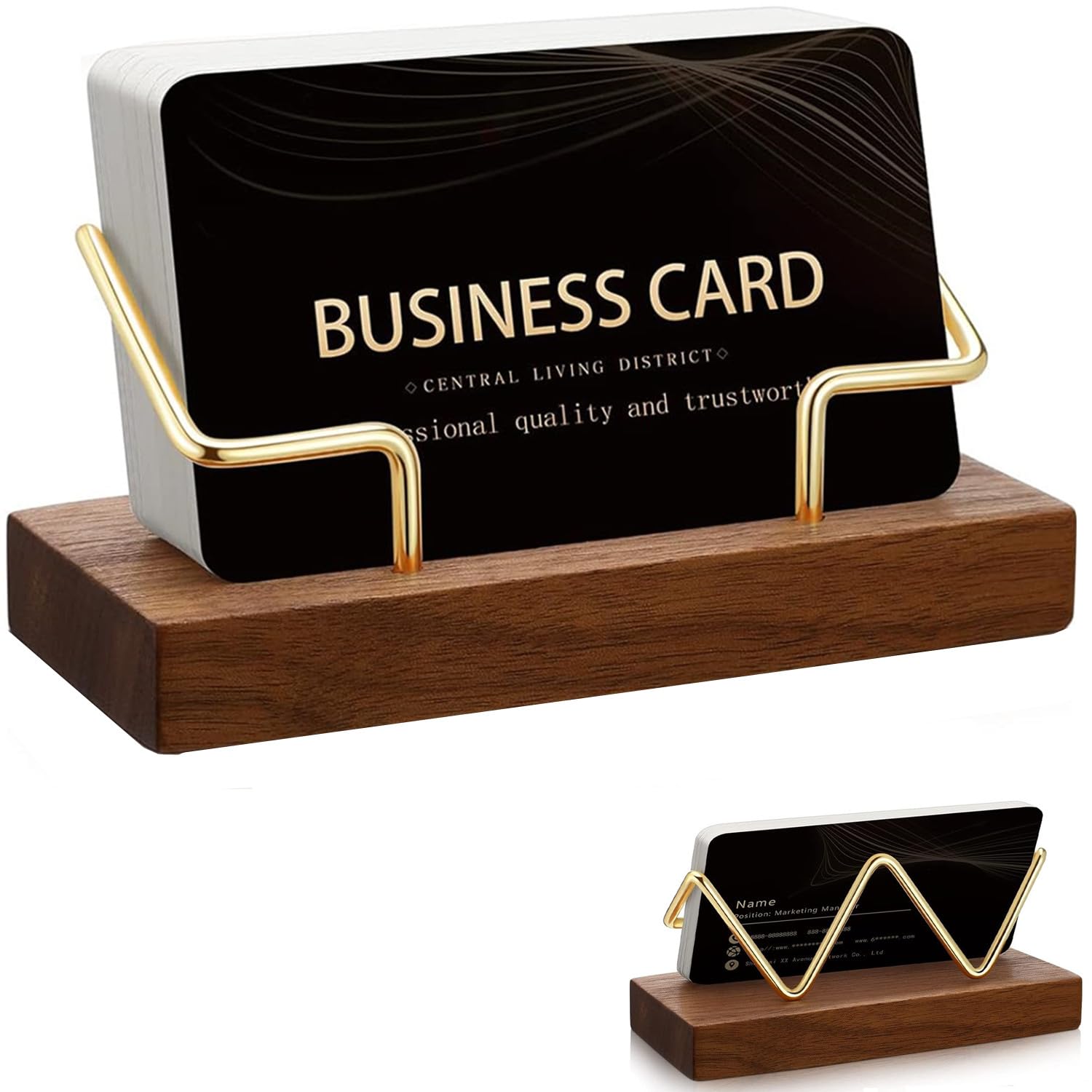 Porta Biglietti Da Visita In Legno E Metallo - Supporto Da Scrivania - Foto 7