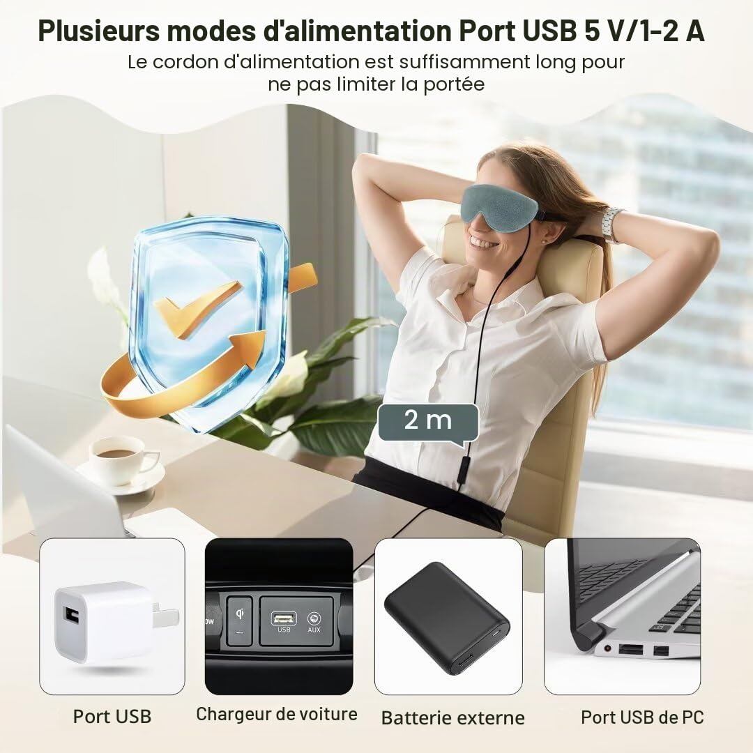 KOVNLO Masque chauffant pour les yeux, lavable par USB, compresse chaude pour les yeux, masque pour les yeux secs, blépharite, calazion, MGD, traitement des yeux