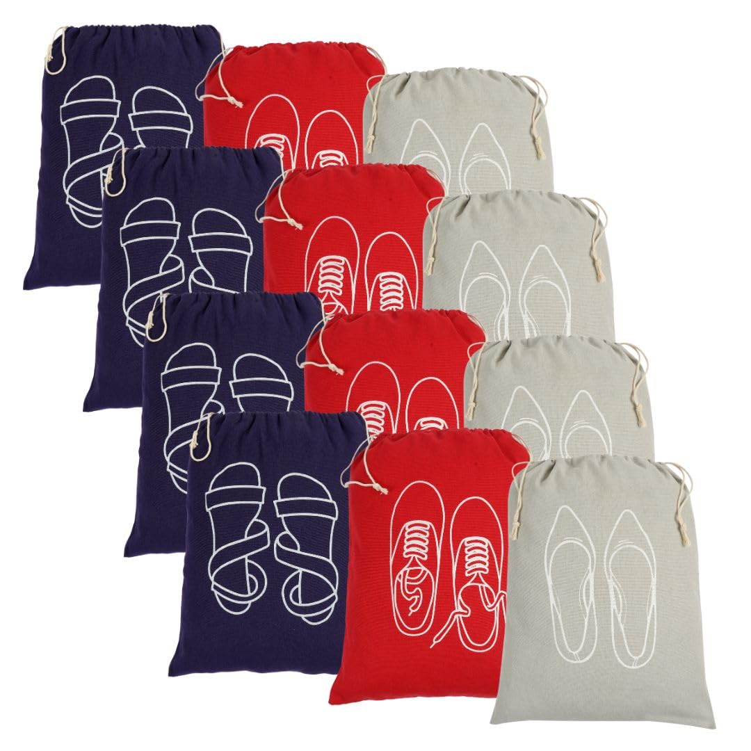 IVILLAGE Premium Reusable and Washable 100% Pure Cotton Fabric Shoe Covers/Bags with Drawstring Closure|Handcrafted Doodle Collection|Ideal for Travel, Home and Storage|Pack of 12|Multicolor|Female