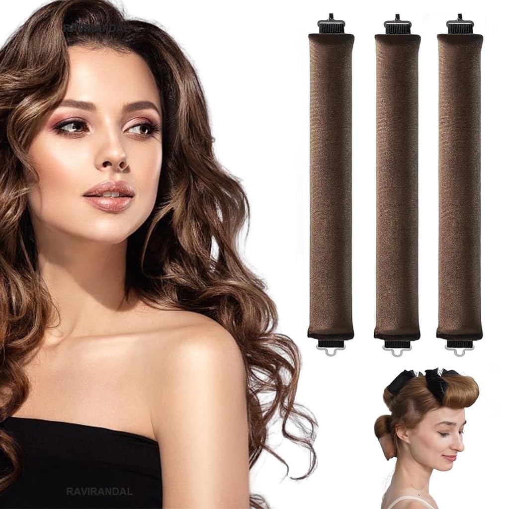 RAVIRANDAL Heatless Hair Curler, Flexible Curling Rod with Hook, Satin Rollers for All Hair Types, No Heat Curls to Sleep for Curl Rods, Heatless Curls for Blowout Hair, Brown